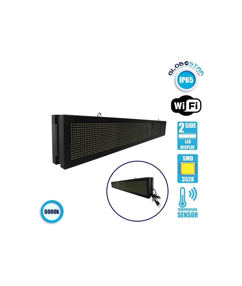 GLOBOSTAR® DISPLAY 90310 Κυλιόμενη Ψηφιακή Επιγραφή P10 Διπλής Όψης LED AC 220-240V Αδιάβροχο IP65 Ψυχρό Λευκό 6000K - WiFi Control μέσω FK APP - Αισθητήρας Θερμοκρασίας & Υγρασίας - Μ168 x Π12 x Υ24cm - 2 Χρόνια Εγγύηση